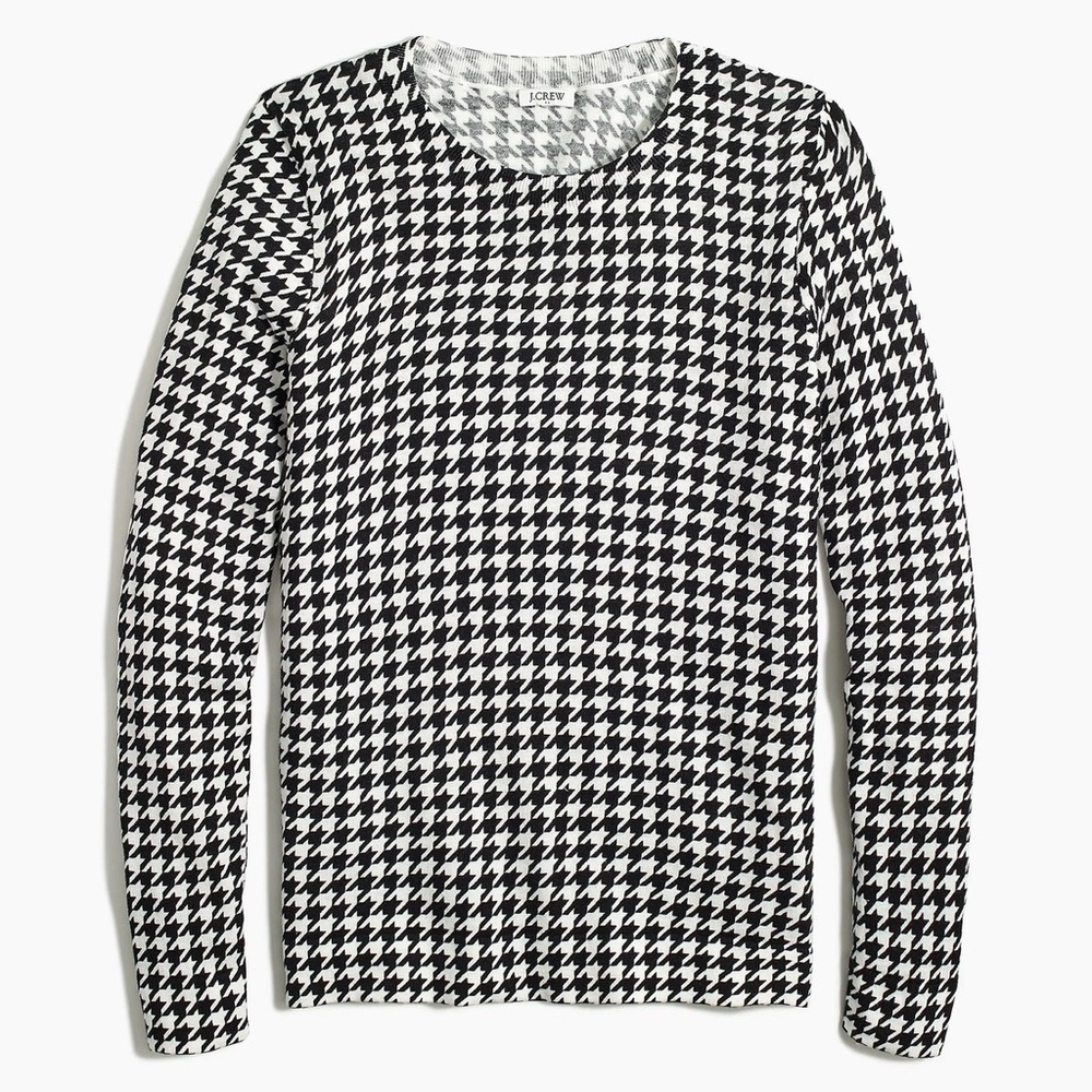 J. Crew Factory Black and White Houndstooth Teddie Sweater